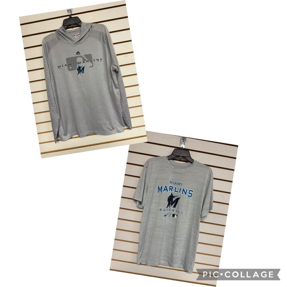 (2) Miami Marlins Shirts (1)‎ Majestic Pullover Hooded (1) The Nike Tee Both L